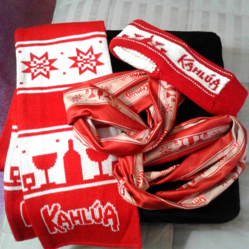 Lot of Kahlua Branded Scarf Headband Knitted Drink Holder. New without tags.